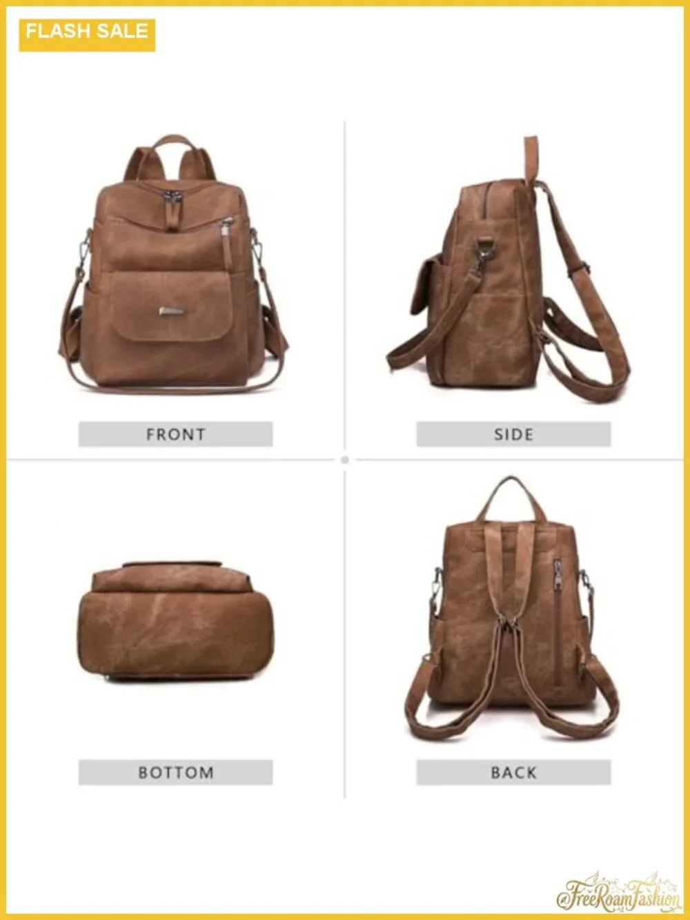 PU Leather Small Backpack Purse for Women with 8 Pockets Adjustable Straps